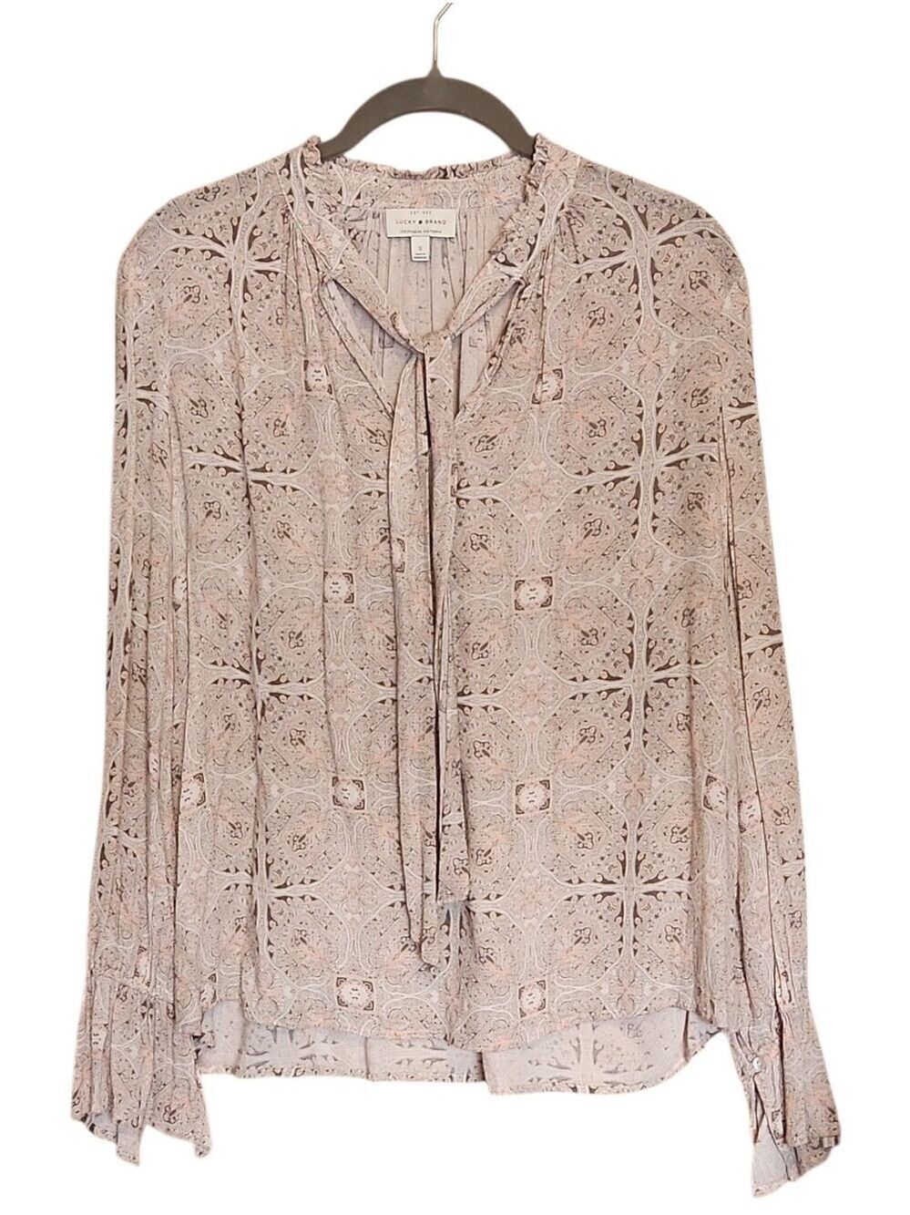 LUCKY BRAND V NECKLINE LONG SLEEVE RUFFLE CUFF BLOUSE TOP BOHO SIZE SMALL